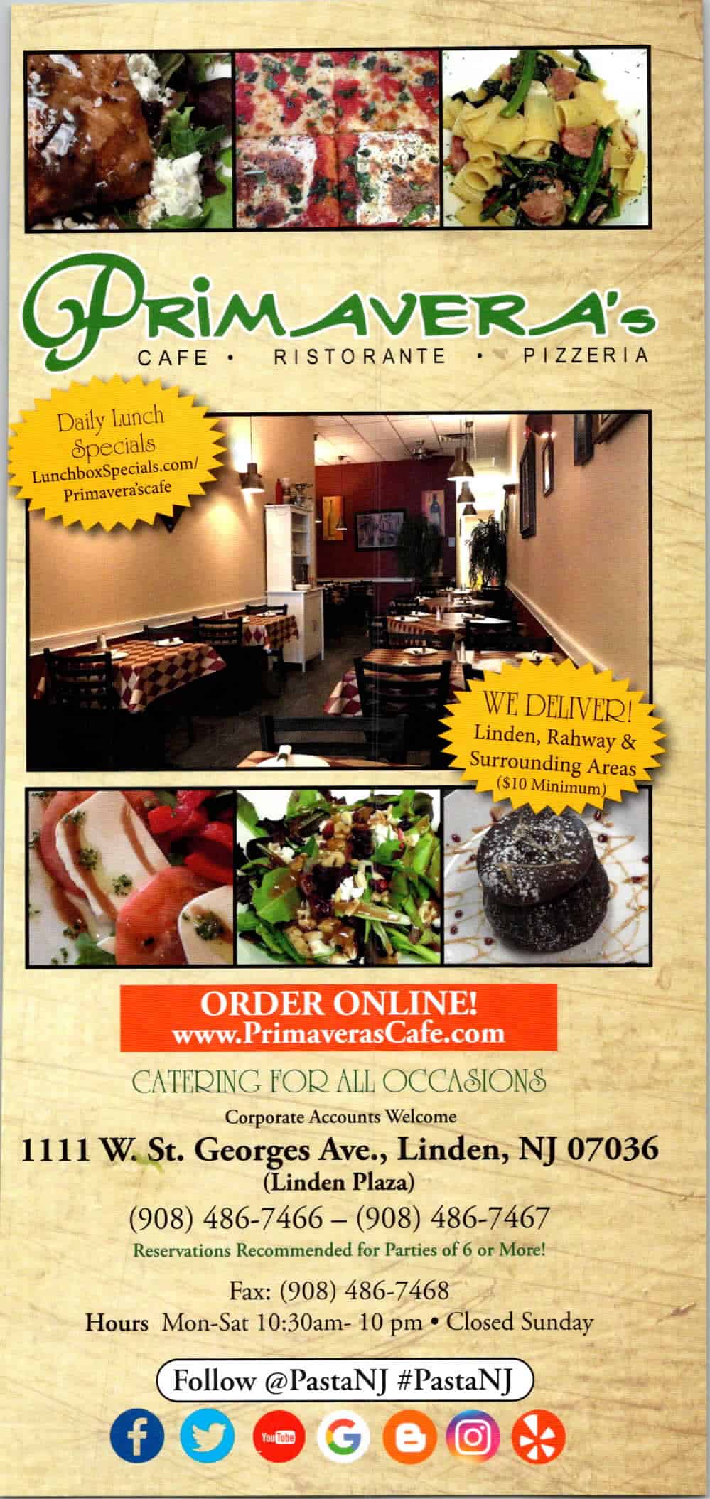 A flyer for primveras restaurant.